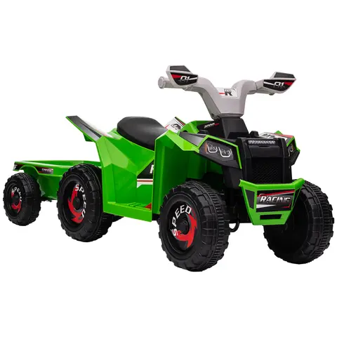 Aosom Kids Ride On ATV Quad Car with Back Trailer, 6V Battery-Powered Electric Car with 50min Play Run, Foot Pedal, Forward-Backward Function, Polypropylene Build, ASTM F963 Certified, for 3-4 Years Toddlers Up to 55 lbs