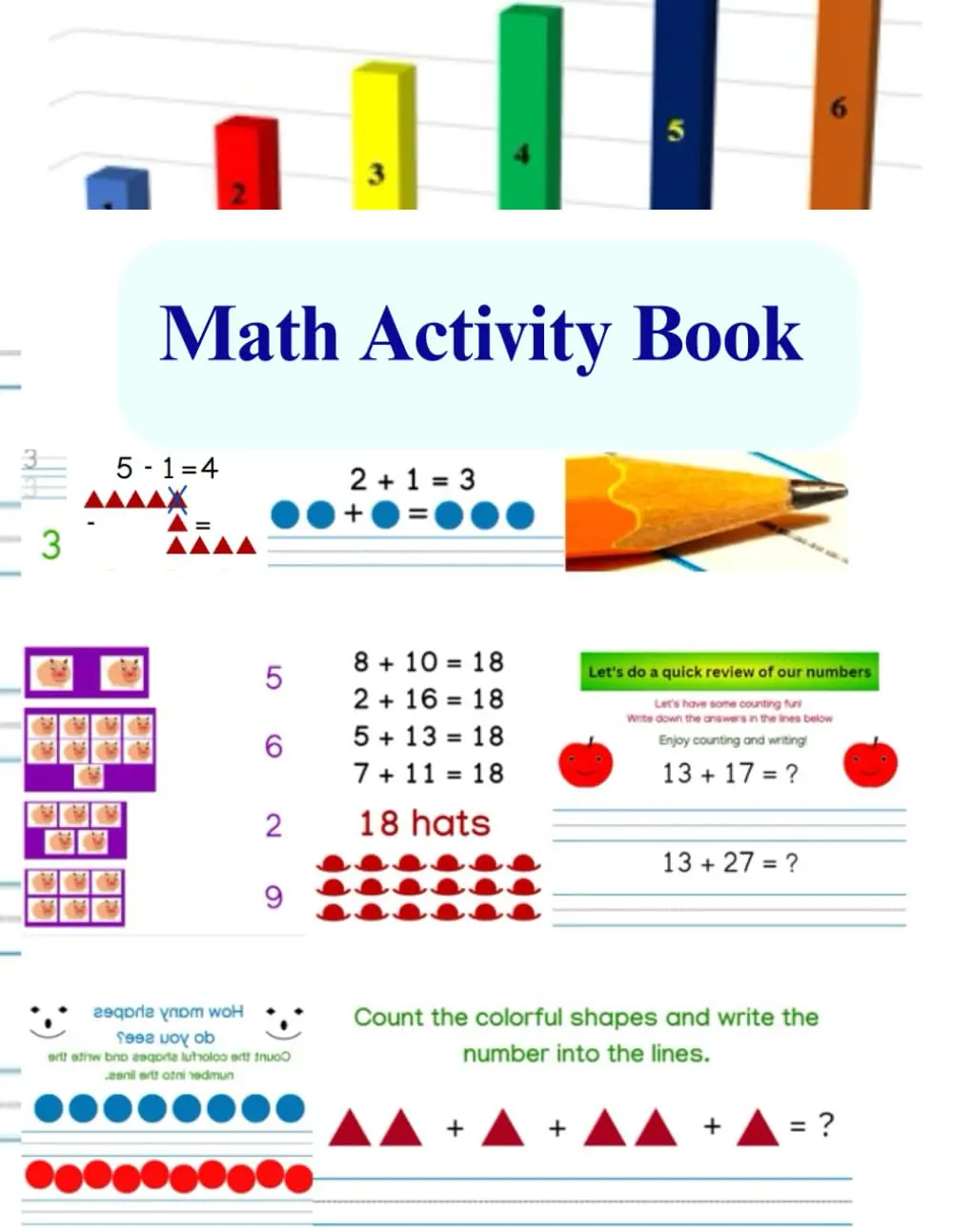 Math Activity Book: Addition and Subtraction Practice Worksheets forKindergarten, Preschool and Early Elementary School Kids | Number Tracing