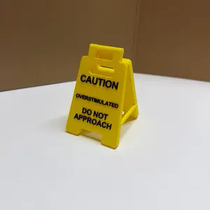 Mini Caution Overstimulated Sign – Funny Desk Warning Sign | Do Not Approach Mini Floor Sign | Office Desk Decor | ADHD Humor Gift
