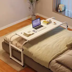 Overbed Table With Wheels, Overbed Desk Adjustable Overbed Table With 4 Lockable Wheels, Curved Edge Design Laptop Table For Home Office Hospital Bedroom