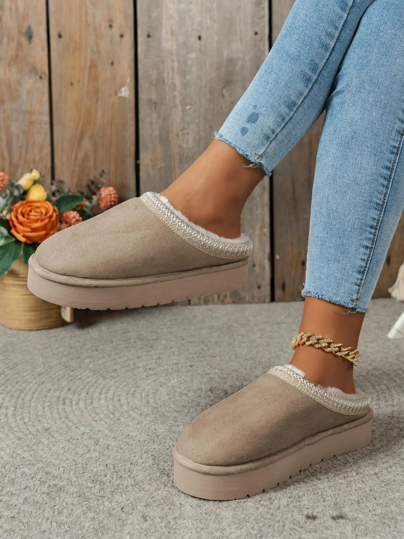 Women's Solid Color Plush Lined Slippers, Casual Soft Comfortable Home Slippers, Fluffy Bedroom Slippers for Fall & Winter, Warm House Slippers, Birth