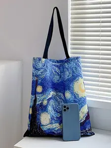 Van Gogh Starry Night Canvas Tote Bag, Vintage Retro Shoulder Bag, Large Capacity Commute School Shopping Bag, Style Van Gogh Tote