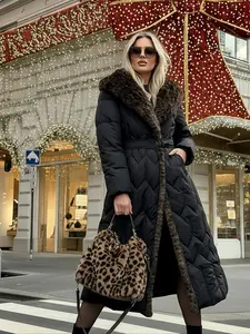 Women's Winter Hooded Leopard Print Faux Fur Coat, Long Sleeve Cotton Jacket, Loose Fit Fashion Bread Vest, New Year Christmas