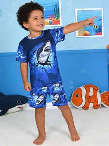 Boy's Cartoon Dinosaur Print Tee & Shorts Loungewear Set, Casual Comfy Fun Design Round Neck Short Sleeve T-shirt & Shorts Set, Kids Sleepwear for Summer, Cartoon Print Pajama, Round Neck Pajamas, Cartoon Pattern Pajamas