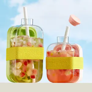 500ml/800ml ice cube water bottle--2-in-1 portable ice maker and water bottle, press ice tray, home refrigerator ice cube storage box, ice cube freezing kettle with straw