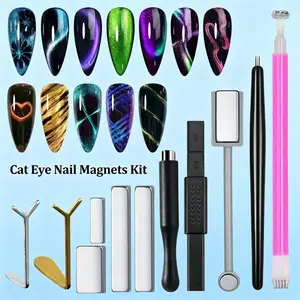 11pcs Multifunctional Nail Art Powerful Cat Eye Magnet Set, Cat Eye Nail Oil Glue Design Nail Art Tool, Magnetic Nail Art Tool, Nail Supplies, Nail Tools, Manicure Pedicure Tools
