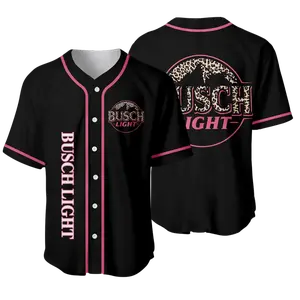 Leopard Print Bussch Light Baseball Jersey, Trendy Beer Drinker Apparel For Men Women, Summer Party Sports Top, Graphic Drinking Gift