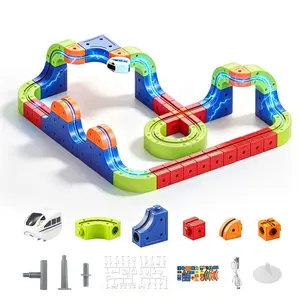 117/94/51/18 Pcs Electric Train Track Building Set, DIY Race Track Kit, Anti-Gravity Standing Toy, Includes Electric Train & Traffic Signs, USB Charging
