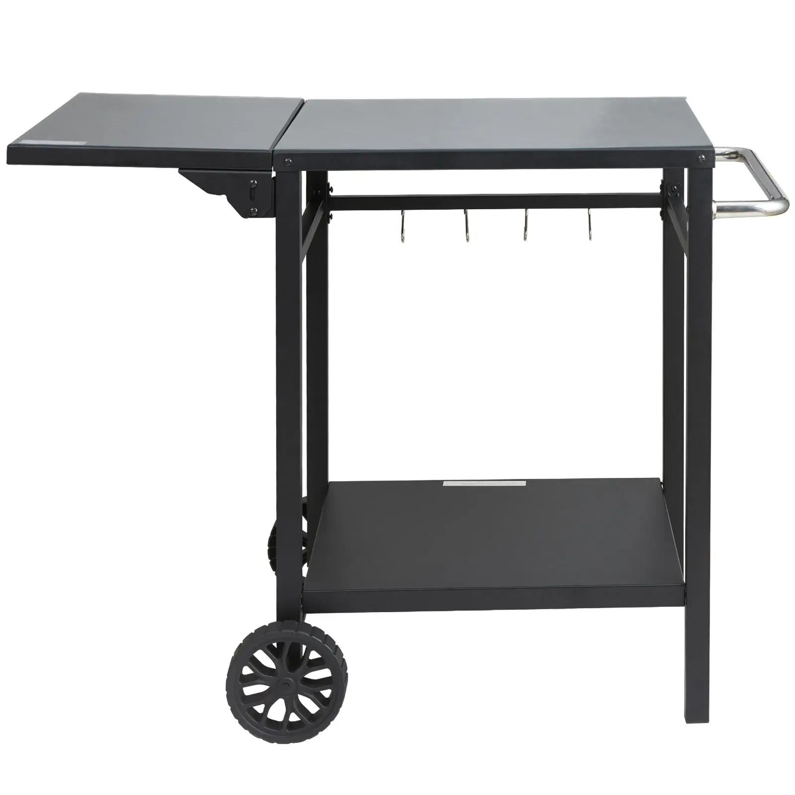 VEVOR Outdoor Grill Dining Cart - Camping Furniture, 2-Wheel Rolling Cooking Equipment, Double-Shelf Multiple Tiers, Foldable Iron Top, Movable Prep Worktable, Modular Pizza Oven Cart, With Handle, Outdoor Safe Rugged Tables, Campfire Use, Camping Kitchen