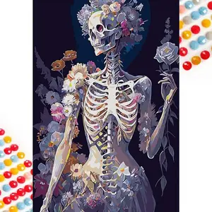 5D DIY Full Drill Diamond Painting - Diamond Art Kit Skull Floral Mosaic Canvas DIY Wall Art, Home Wall Decoration Diamond Painting Kits