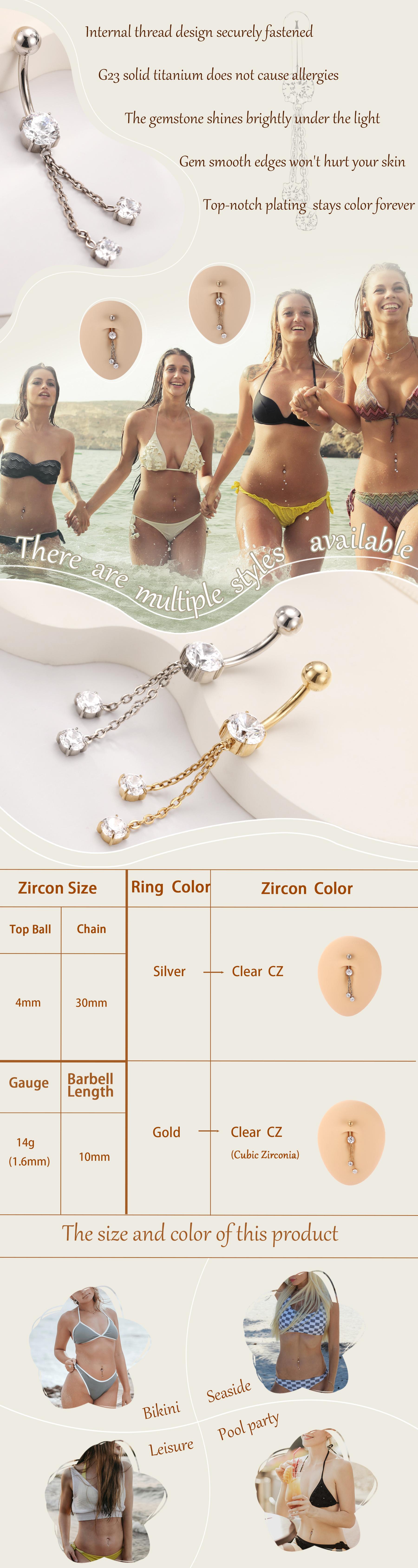 AROWRO Dangle Belly Button Rings Titanium Gold Sliver Belly Button Ring Hypoallergenic 14G Dangle Navel Piercing Jewelry 10mm Barbell for Women