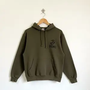 Vintage 90s USMC Sweatshirt, United States Marine Corps Green Logo Hoodie, Classic Military Crewneck Pullover