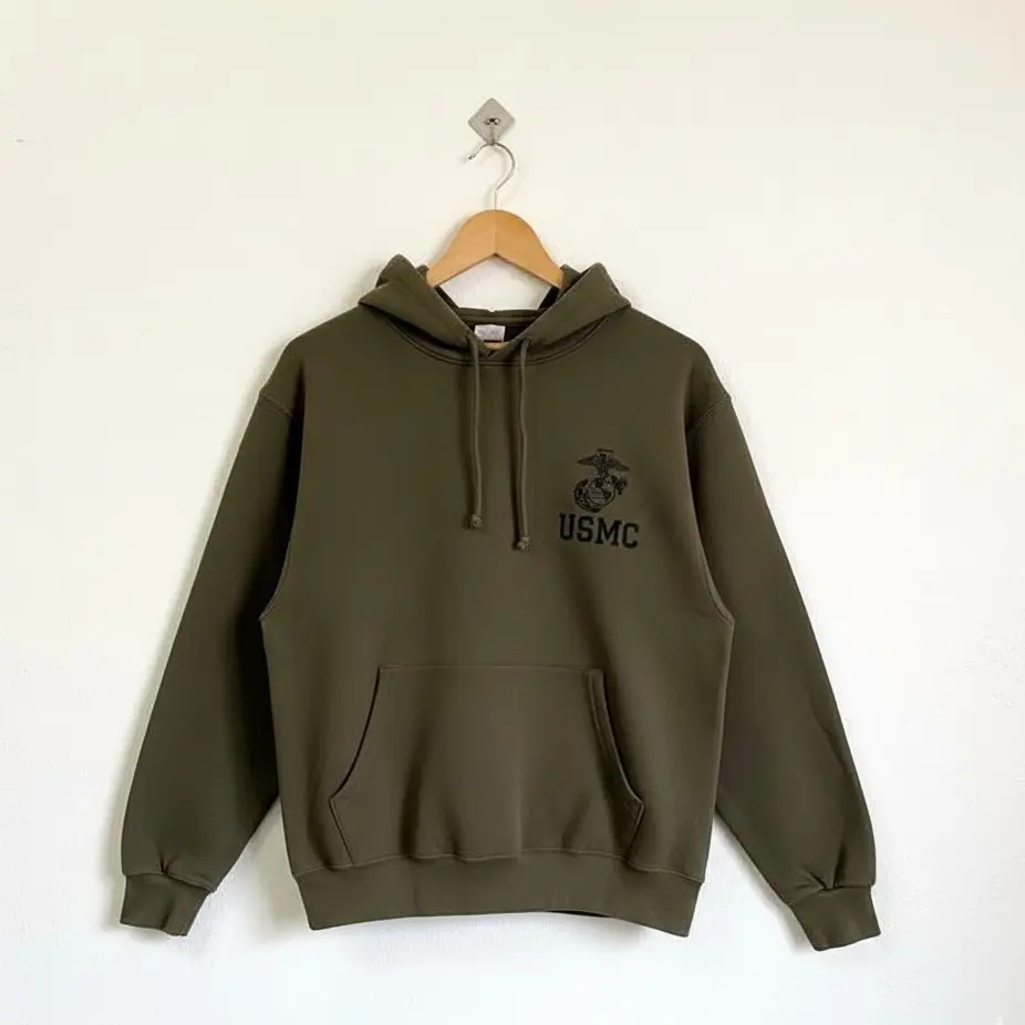 Women's Vintage 90s USMC Graphic Cotton Crewneck Sweatshirt - Longsleeves, United States Marine Corps Green Logo, Comfortable Fit, Ribbed Casual Pullover, Everyday Military Top, Soft Fabric