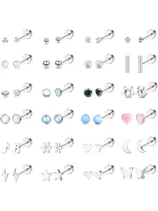 24pairs Flat Back Earrings 316L Stainless Steel Stud Earrings Set for Women Hypoallergenic Post Earrings 20g Tiny Cartilage Helix Tragus Cz Star Heart Flower Stud Earrings for Women Girls
