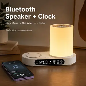 【Flash Fast】Aroma Diffuser 150ml Humidifier with Bluetooth Alarm RGB Light Qi Wireless Fast Charger in Wood Grain and White Multi-Functional Wireless for Air Refreshing and Convenient Charging for Home Office