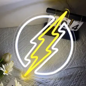 Lightning-Shaped Circular Wall-Mounted Neon Light — USB Powered Home Wall Art Decor Lamp & Party Decoration Gift