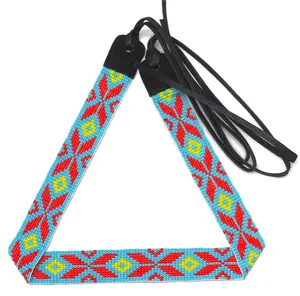 Handmade Western beaded Cyan Blue Red Cowboy Rhodeo Hatband
