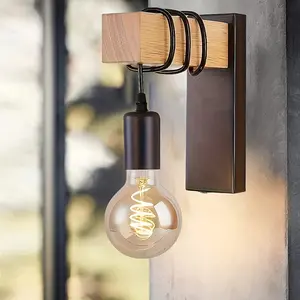 Wooden Artistic Creative Wall Lamp, Bedside Wall Light, Simple Vintage Wall Lamp for Bedroom, Hallway, Living Room, Staircase (without Bulb)