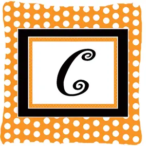 212 MAIN Heavyweight Polyester Fade-Proof Weather Resistant Cushions, Monogram Initial C Orange Polka Dots Indoor/Outdoor Decorative Fabric Pillow