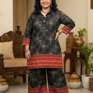 Rayon Cotton Cord Set with Colorful Patterns and Embroidery Details