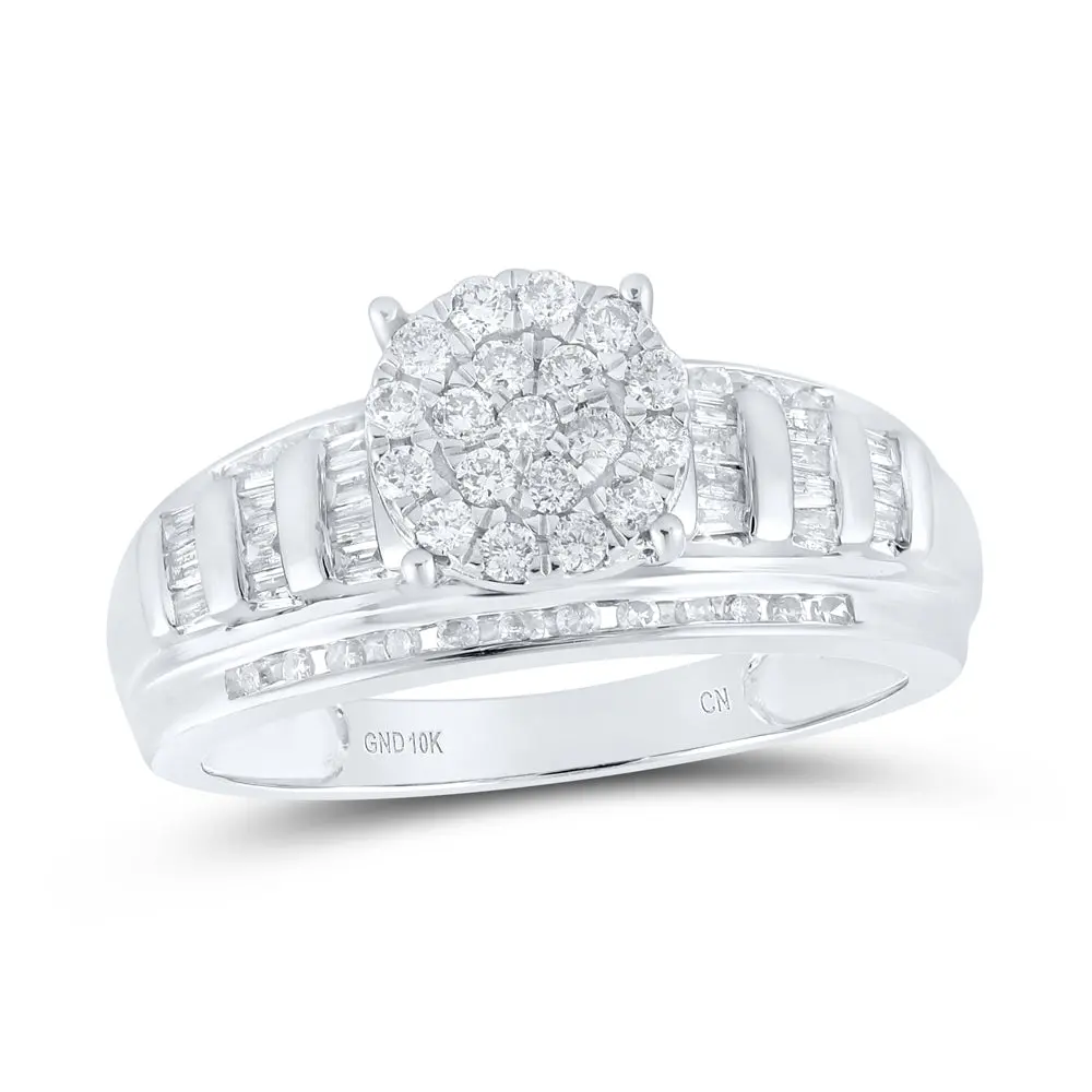 Women's 10 Karat White Gold Solitaire Engagement Ring - Classic Round Cut Single Stone Fashion Jewelry for Daily Wear, Everyday, Female