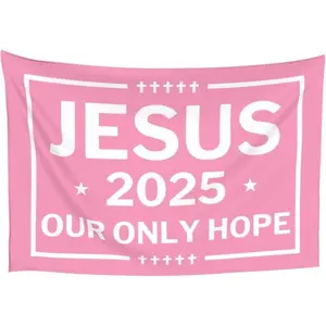 Gymini Jesus 2025 Our Only Hope Tapestry 60x40 Flag Pink, Christian Faith Wall God Bless American Tapestry 60x40 Flag for Wall Decor Banner Sign