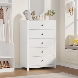 5 Drawer Dresser for Bedroom, Modern Wood Storage Chest with Deep Drawers