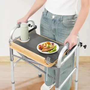 Detachable Tray for Walkers for Seniors with Cup Holder - [Freely Adjustable in All Directions] - Bamboo Mobility Table Fits Most Standard Folding Walkers, Removable & Easy Assembly