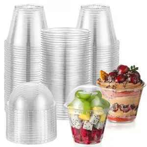 10/25/50pc 10oz Transparent Plastic Cups with Ball Lids, Dessert Cups, Fruit Ice Cream Cups, Party Cups, Wedding Supplies
