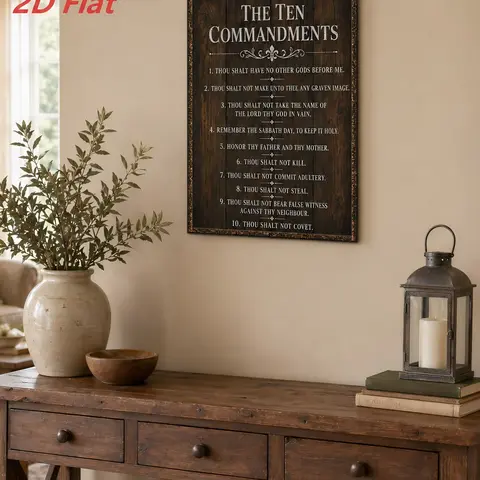 Vintage Rectangular Aluminum Biblical Themed Farmhouse Sign, Engraved 10 Commandments "Thou Shalt Have No Other Gods Before Me" Wall Art, 12x8/12x16in 12x8 Wall Fit Decorative Motivational Home Decor, Gift Idea for Home Office