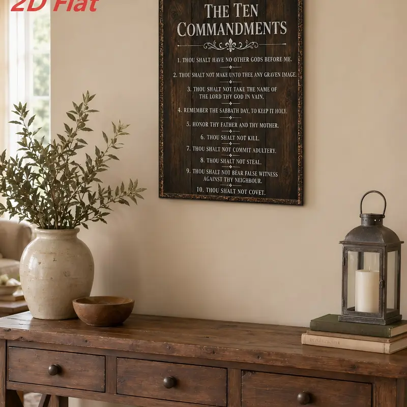 Vintage Rectangular Aluminum Biblical Themed Farmhouse Sign, Engraved 10 Commandments "Thou Shalt Have No Other Gods Before Me" Wall Art, 12x8/12x16in 12x8 Wall Fit Decorative Motivational Home Decor, Gift Idea for Home Office