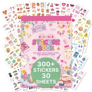 300+pcs Aesthetic Sticker Book 30 Sheets Colorful Label Collection For Scrapbooking, Journaling & Planning Coil-Bound Design With Creative Marking Tags & Decorative Elements