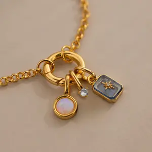 Gold Birthstone Charms by Caitlyn Minimalist - Custom Gemstone Charms for Necklace - Dainty 18K Gold North Star Bracelet Charms - Personalized Jewelry for Women - Birthday Gift for Her