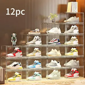 Transparent Acrylic Shoe Boxes - Magnetic Door Sneaker Storage, Stackable Display Cases for High-Tops, Jordans & Collectible Sneakers (6/12 Pack) Clear Shoe Organizer