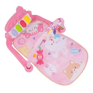 Baby Piano Play Mat, Kick and Play Musical Activity Gym, Baby Crawling Mat, Tummy Time Mat for 0-12 Months Infants, 4 Colorful Hanging Toys and Sun Flower Mirror