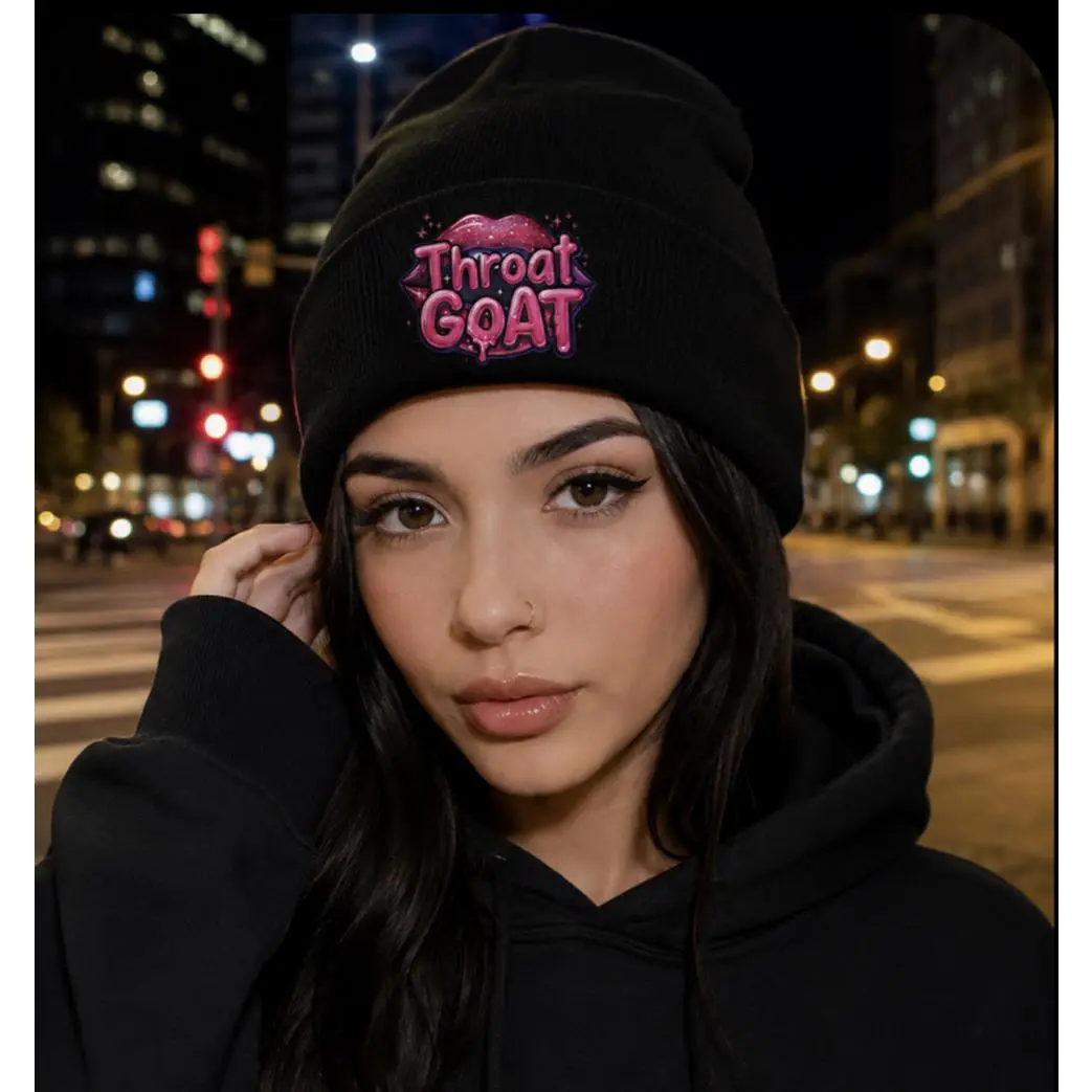 Black Unisex Beanie with "Throat Goat" Design - Perfect for Casual Wear