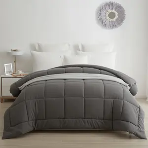 BedTreat Down Alternative Comforter Twin Duvet Insert With Corner Tabs, All Season Quilted Bed Comforter Box-Stitched Twin Comforter Grey，Machine Washable Microfiber Bedding