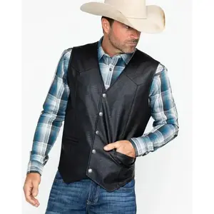 Men Soft 100% Leather Vest Snap Western Mens Holiday Attire Informal Biker
