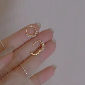 Mini Earring 3/4" Small Ear Hoop Gold Tone Hoop Huggie Earrings For Women