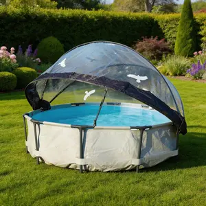 12 Foot Round Multifunctional All Weather Cover Pool Dome Enclosure for Outdoor Pools, Compatible w/Clean & Warm Water Frame Pools，Foldable Dog Kiddie Pool- Portable Hard Plastic Doggie Swimming Pool, Anti-Slip Collapsible Pets Bath Tub Suitable for Kids