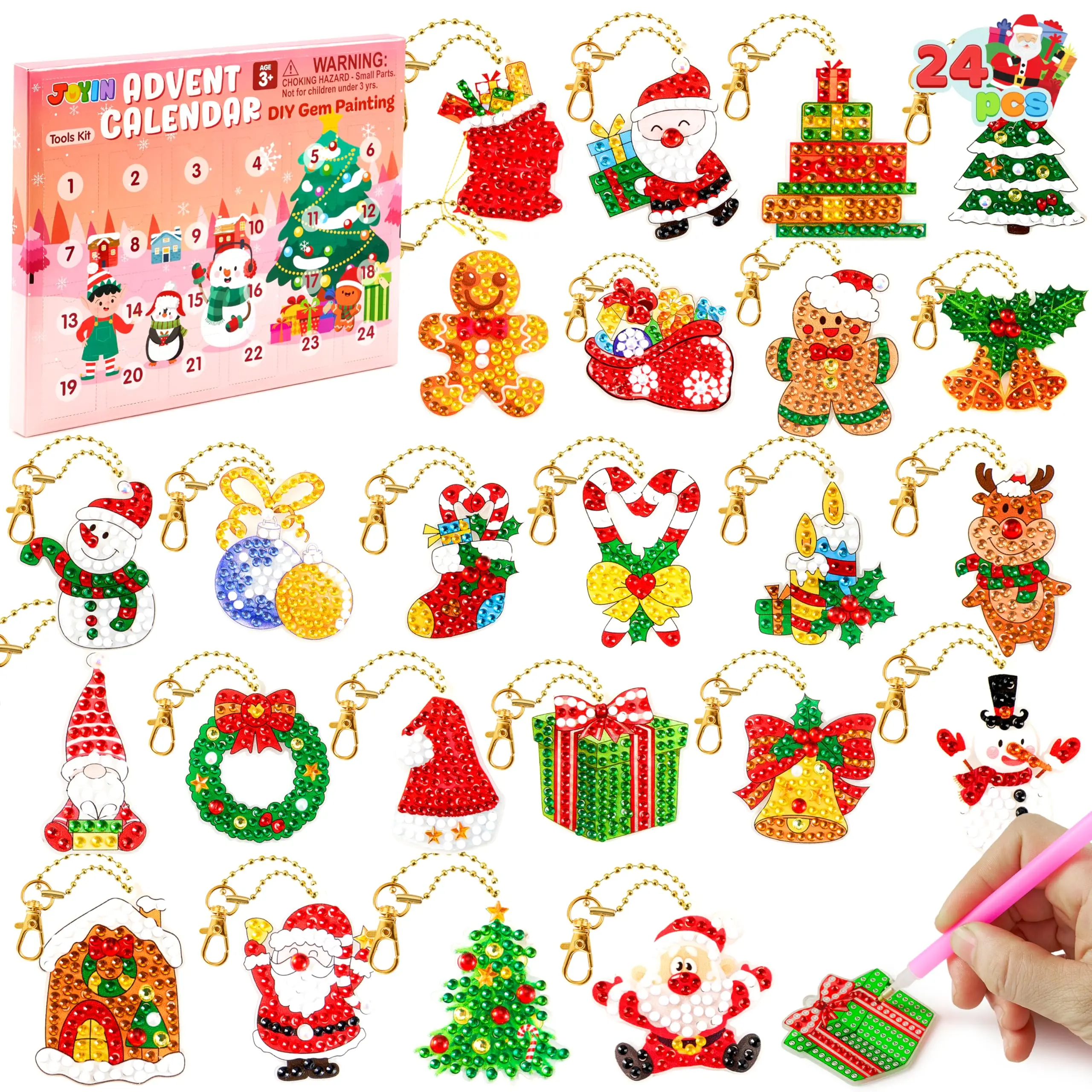 2025 Christmas Advent Calendar Gem Painting Kit, 24 Days Christmas Countdown DIY Gem Painting Kit, Xmas Party Favor Supplies, Classroom Prizes, Kids Xmas Fun Gifts