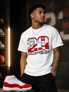 Red White 23 Sneaker Match T-Shirt, "Shoe Pattern Number" Basketball Streetwear Graphic Tee, Gildan 5000 Heavy Cotton