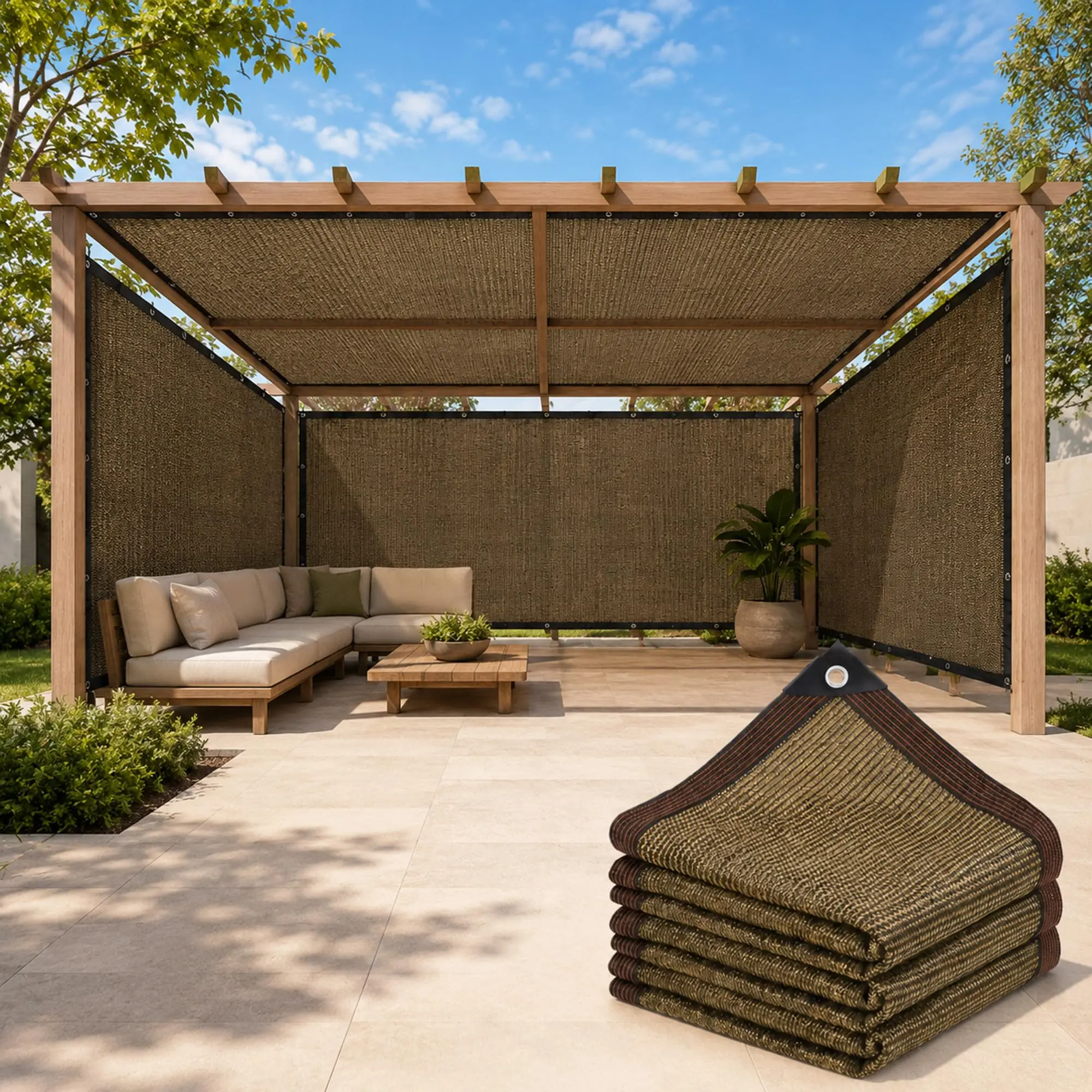 Sun Shade Cloth Outdoor Patio, Mocha Pergola Shade Cover for Privacy Screen, UV Block Porch Canopy, Waterproof Windproof Gazebo Top Replacement for Backyard Deck Garden