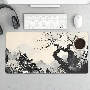 Extra Large Gaming Mouse Pad with Japanese Ink Landscape Design for Smooth Mouse Tracking and Extensive Gaming Sessions