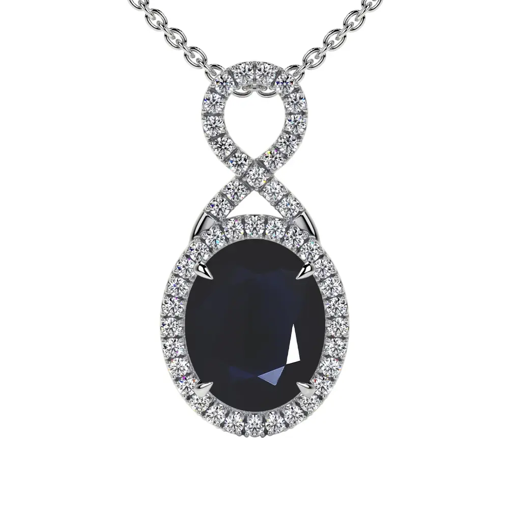 Oval Cut Blue Sapphire Twist Halo Pendant (3.69cttw)- PBS002-10X8-A