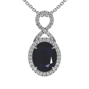 Oval Cut Blue Sapphire Twist Halo Pendant (3.69cttw)- PBS002-10X8-A