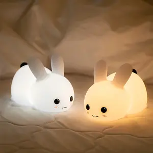 Yutu Silicone Lamp Colorful Rabbit Night Light LED Rechargeable Touch Control Warm White Double Modes for Kids & Adults Safe Cartoon Jade Rabbit Design Christmas Gift Valentine gift