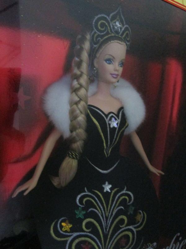 Bob Mackie 2006 Holiday Barbie Doll - New Collectible Toy with Black Gown Gold Star Designs & White Fur Collar
