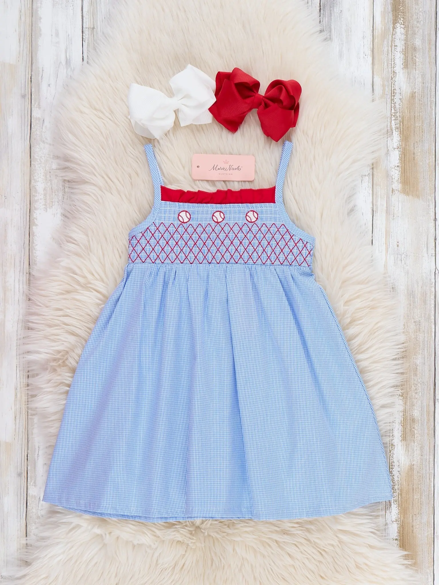 Tiny Baseball Smocked Cotton Dress