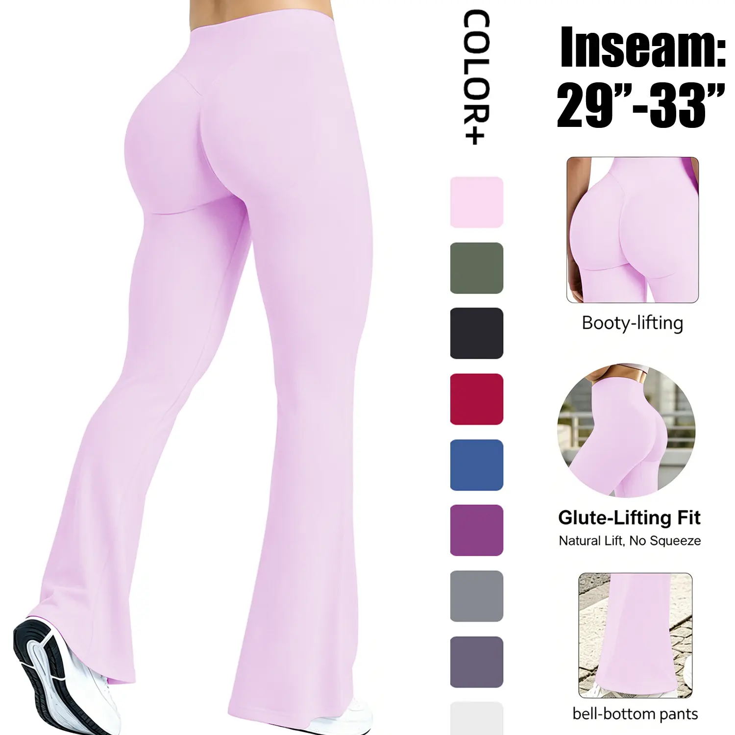 Mini Flare Leggings for Women, Seamless High Waist Tummy Control Workout Yoga Pants Scrunch Butt Lifting , Mini Flared Impact Leggings for Women Seamless Hidden Scrunch Butt Lift Workout Legging Flare Bootcut Yoga Pants